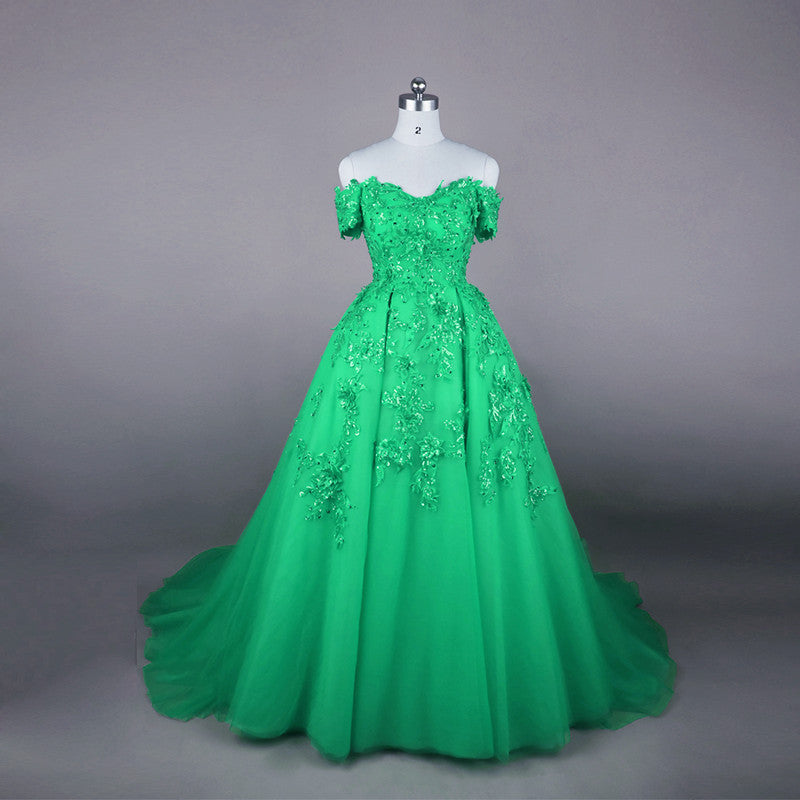 Gorgeous Sequin Lace Sweetheart Off The Shoulder Tulle Evening Gowns