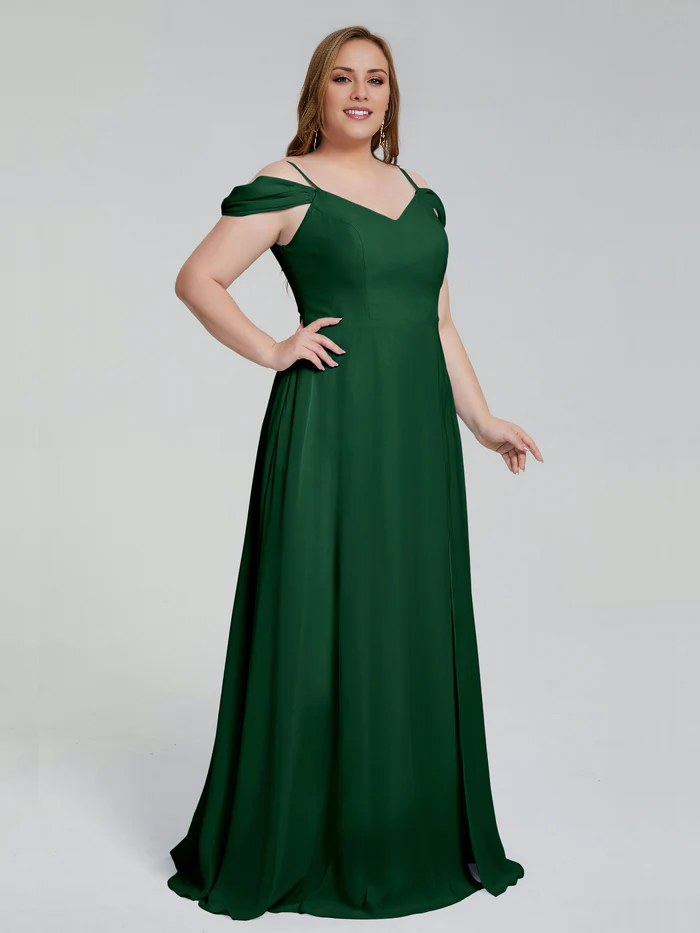 Thin shoulder strap plus size and floor length bridesmaid dress