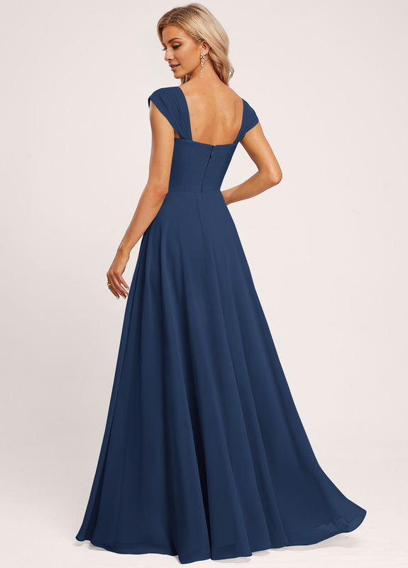 A-line off-the-shoulder square floor-length chiffon bridesmaid dress