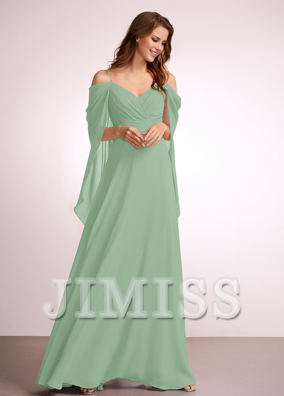 A-line off-shoulder floor-length chiffon bridesmaid dress