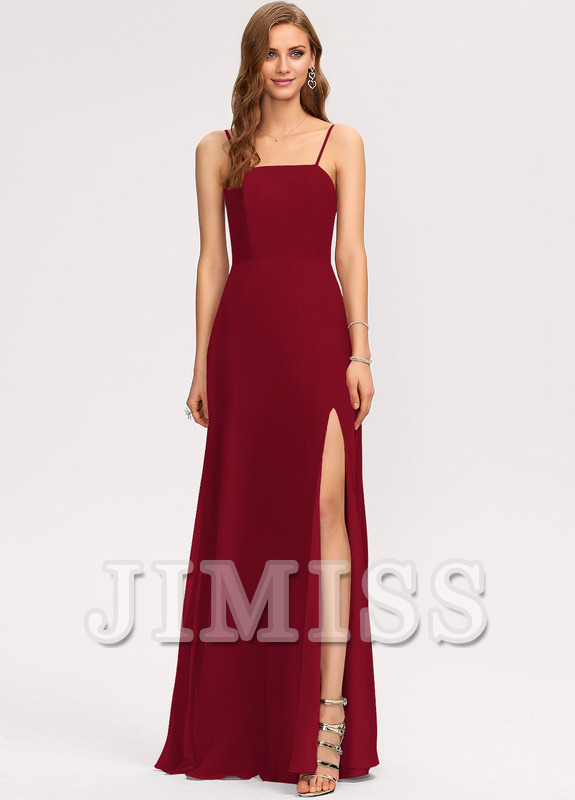 A-line square floor-length chiffon bridesmaid dress