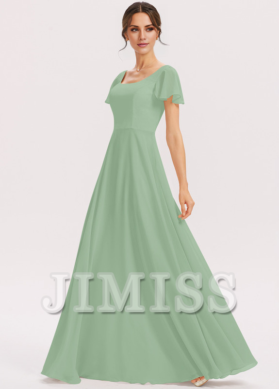 Tiered Ruffle A-Line Square Floor-Length Chiffon Bridesmaids Dress