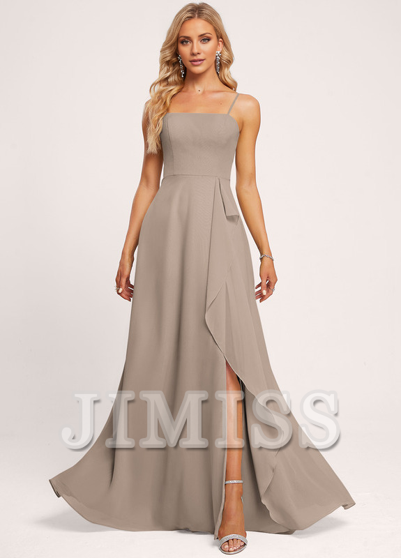 Ruffled A-Line Square Floor-Length Chiffon Bridesmaids Dress