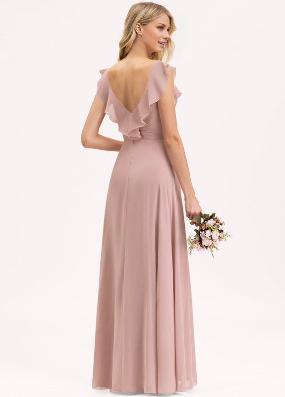 Layered ruffled Empire V-neck and ground chiffon bridesmaid dress