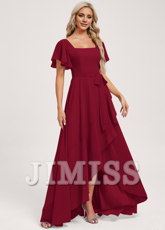 A-line square asymmetric chiffon bridesmaid dress