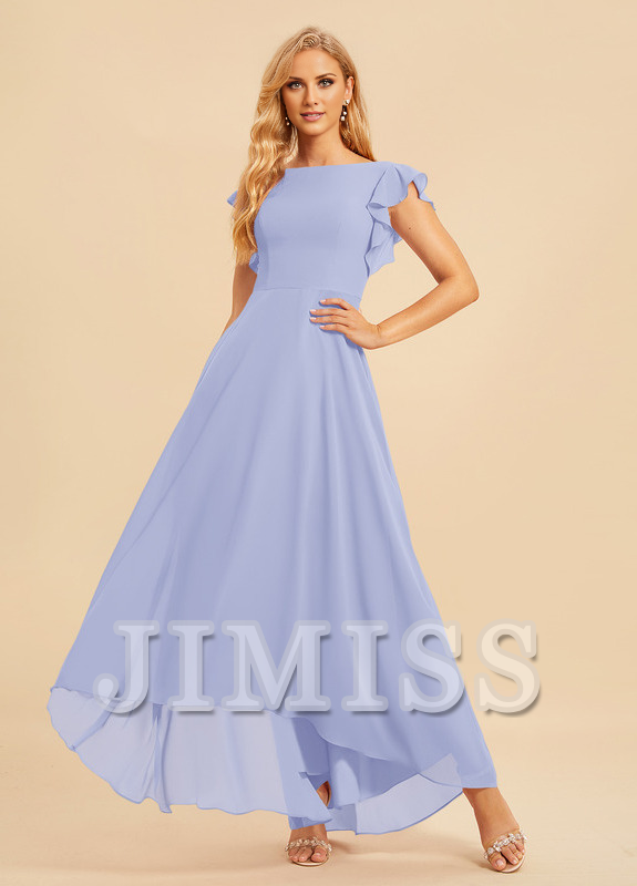 Ruffled A-line Scoop Asymmetric Chiffon Bridesmaids Dress