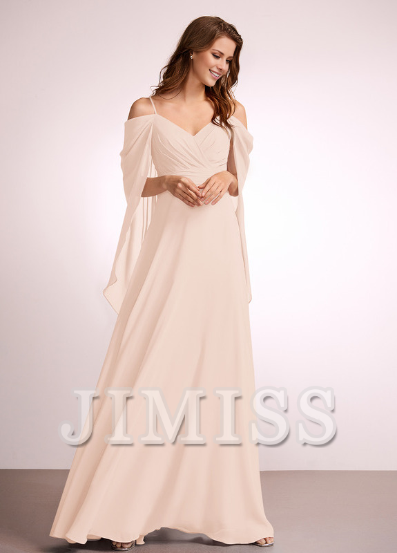 A-line off-shoulder floor-length chiffon bridesmaid dress
