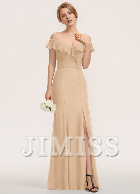 Tiered ruffled fitted pillared strapless floor-length chiffon bridesmaid dress