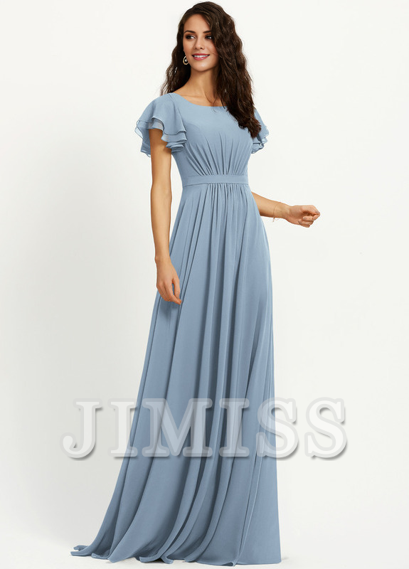 Ruffled A-line Scoop Neck Chiffon Bridesmaids Dress