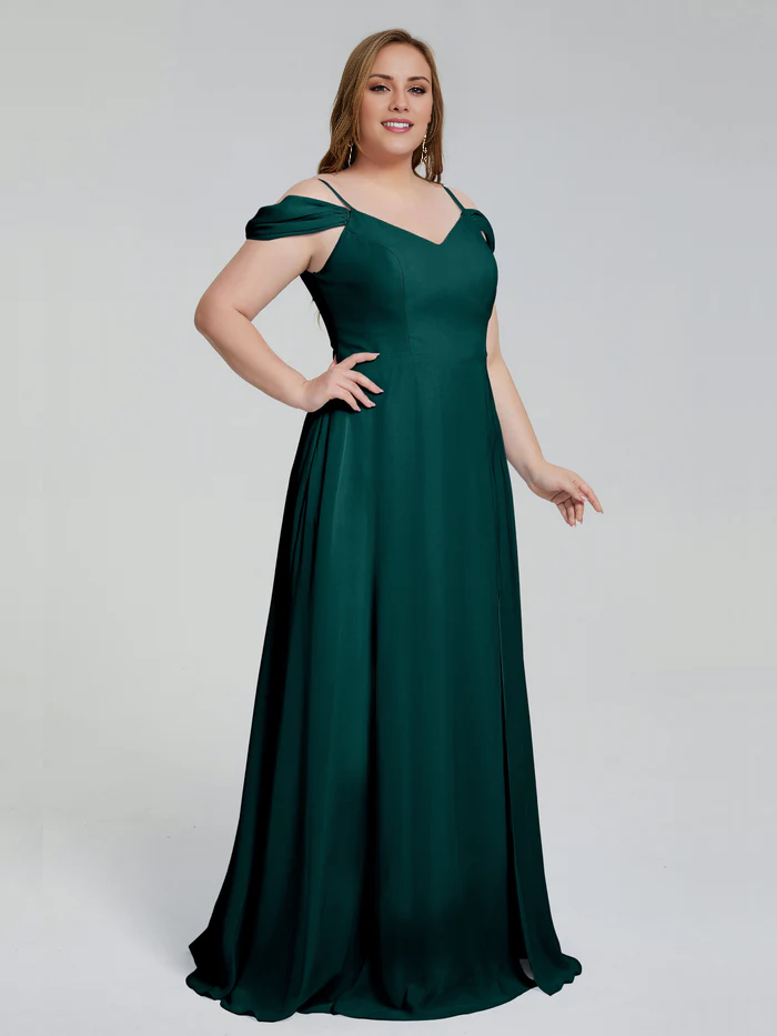 Thin shoulder strap plus size and floor length bridesmaid dress