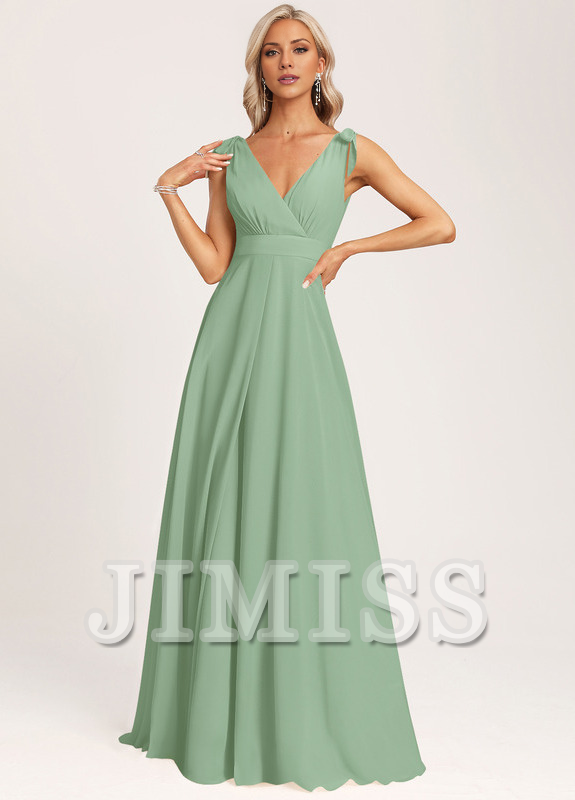 A-link V-neck and ground chiffon bow bridesmaid dress