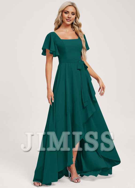 A-line square asymmetric chiffon bridesmaid dress