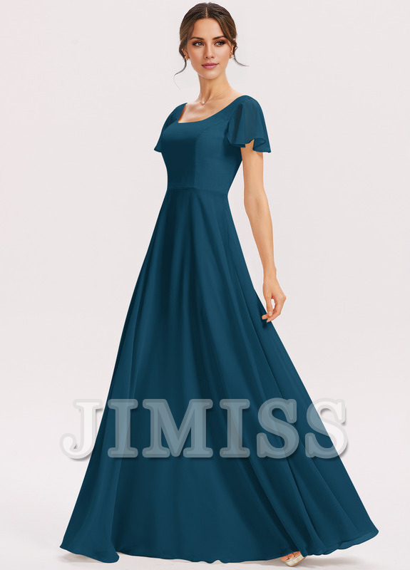 Tiered Ruffle A-Line Square Floor-Length Chiffon Bridesmaids Dress