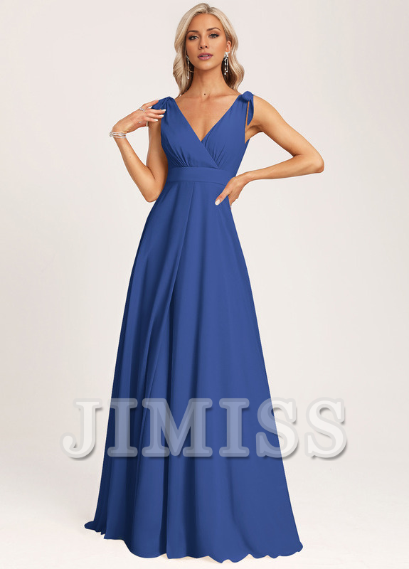 A-link V-neck and ground chiffon bow bridesmaid dress