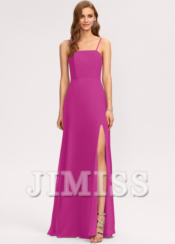 A-line square floor-length chiffon bridesmaid dress
