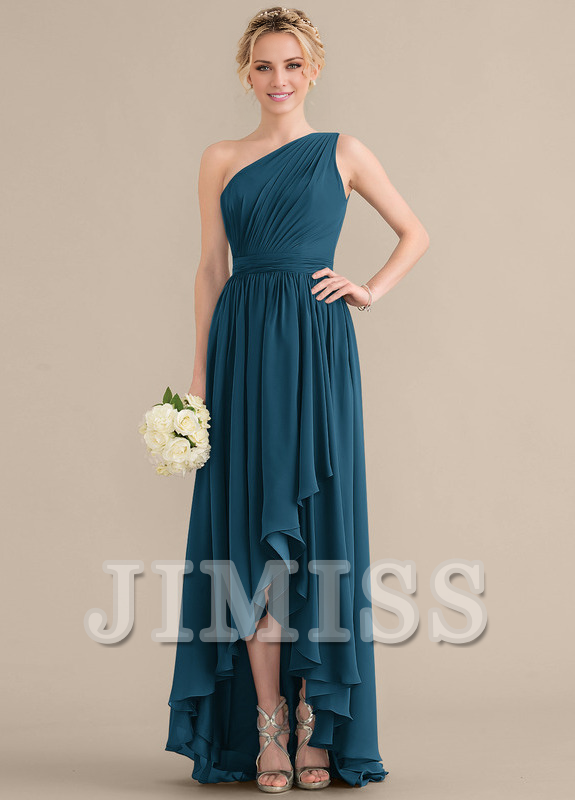 Tiered Ruffle A-Line One Shoulder Asymmetric Chiffon Bridesmaids Gown