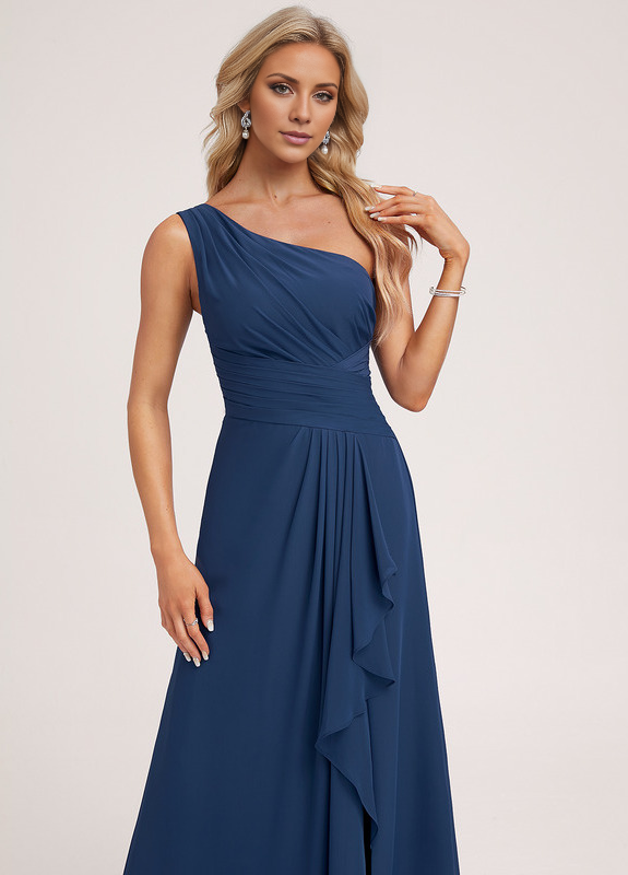 Ruffled A-line One Shoulder Floor Length Chiffon Bridesmaid Dress