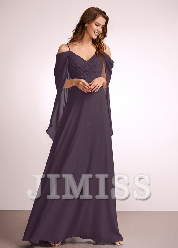 A-line off-shoulder floor-length chiffon bridesmaid dress