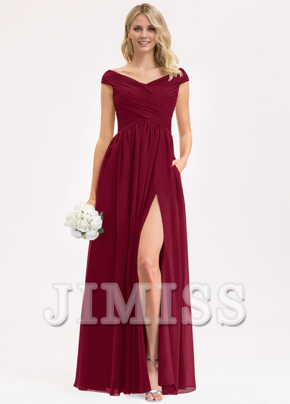 Ruffled A-line Floor-length Chiffon Bridesmaids Dress