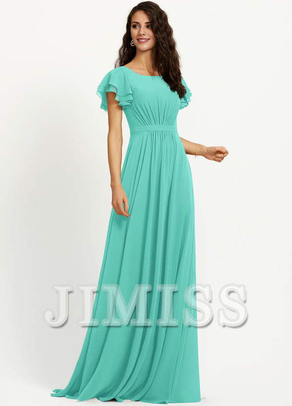 Ruffled A-line Scoop Neck Chiffon Bridesmaids Dress