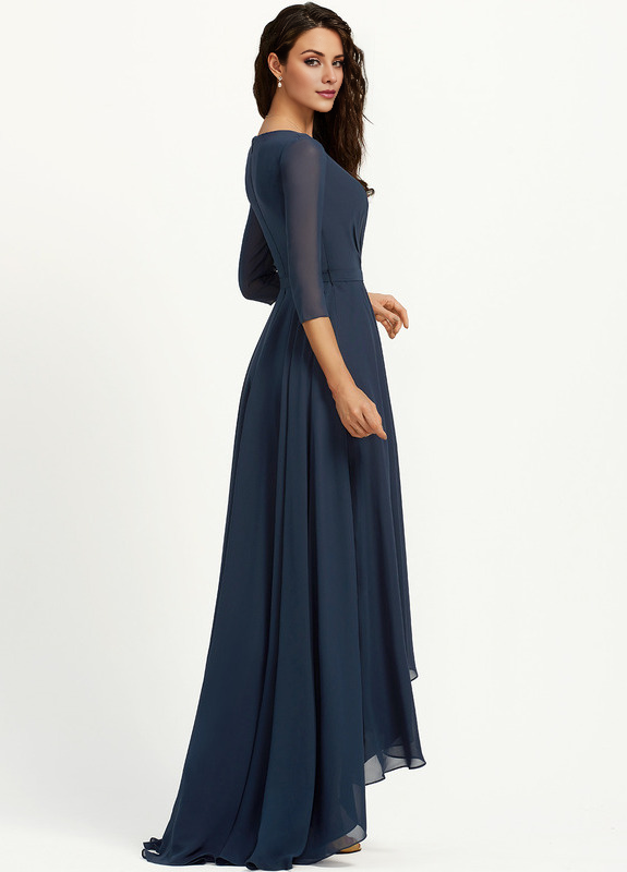 A-line V-neck asymmetric pleated chiffon bridesmaid dress