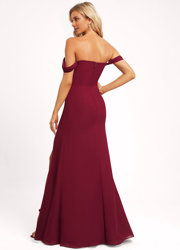 A-line off-the-shoulder floor-length chiffon bridesmaid dress