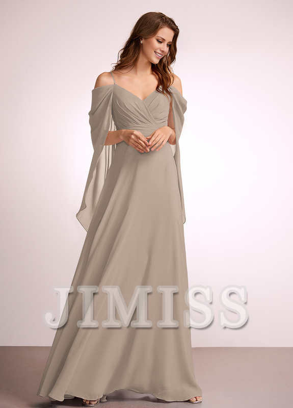 A-line off-shoulder floor-length chiffon bridesmaid dress