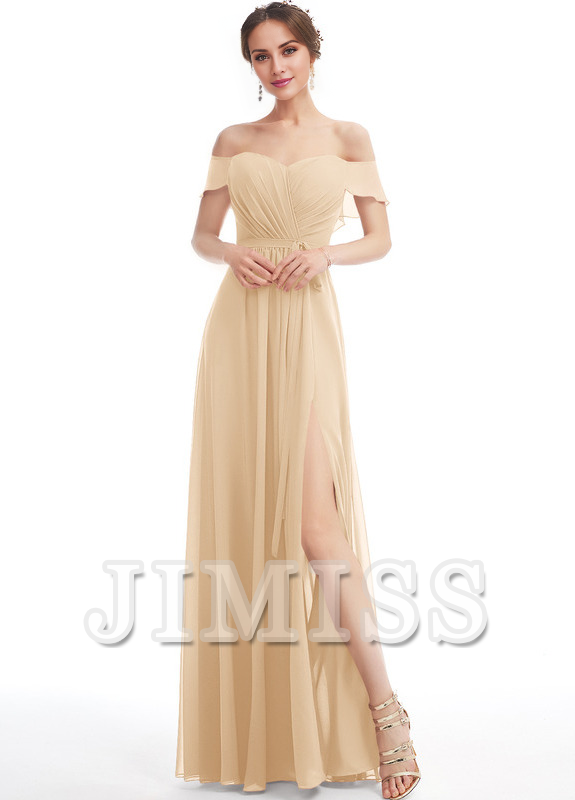 Ruffled A-line Floor-length Chiffon Bridesmaids Dress