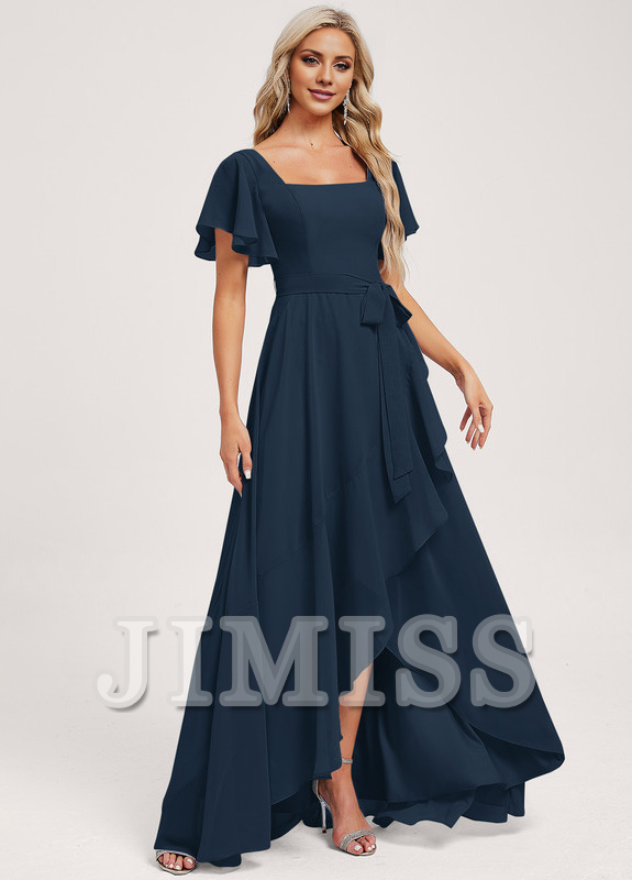 A-line square asymmetric chiffon bridesmaid dress