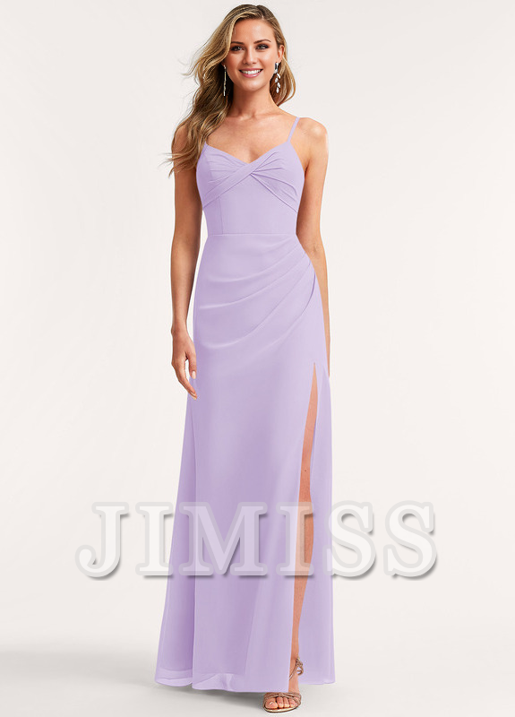 A-line V-neck floor-length chiffon bridesmaid dress