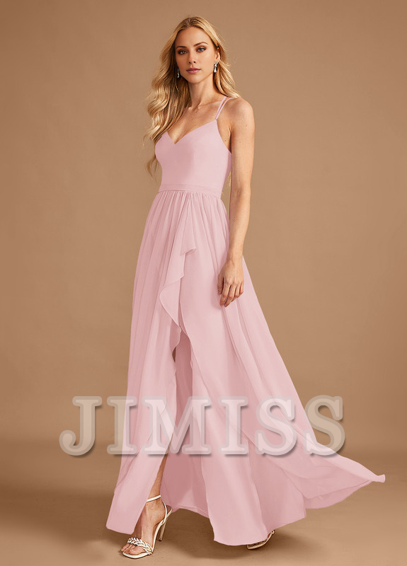A-Line V-Neck Asymmetric Ruffle Chiffon Bridesmaids Dress