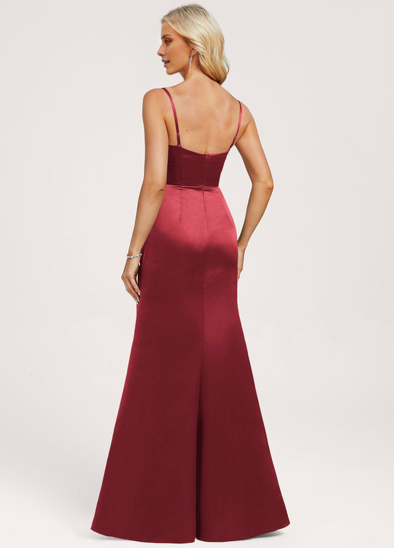 Trumpet/Mermaid Hood Ruffle Floor Length Satin Bridesmaids Dress
