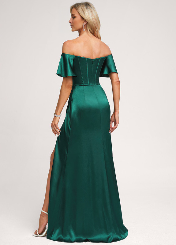A-Line Off-The-Shoulder Floor-Length Satin Bridesmaids Dress