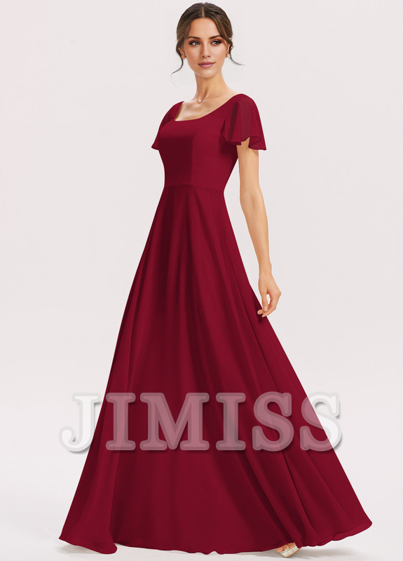 Tiered Ruffle A-Line Square Floor-Length Chiffon Bridesmaids Dress
