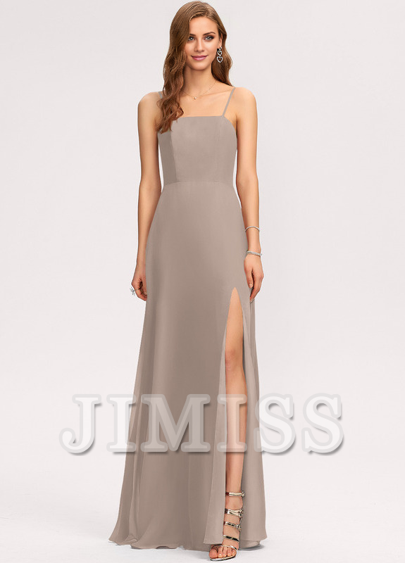 A-line square floor-length chiffon bridesmaid dress