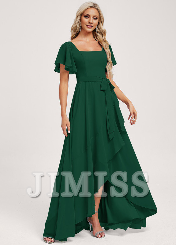A-line square asymmetric chiffon bridesmaid dress