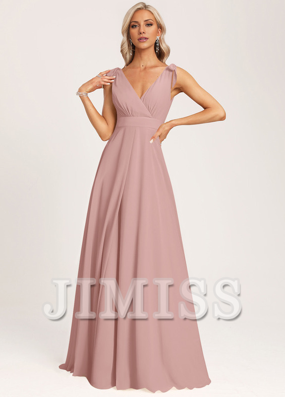 A-link V-neck and ground chiffon bow bridesmaid dress