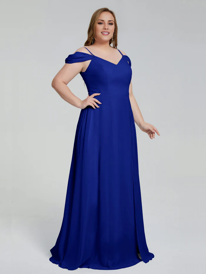 Thin shoulder strap plus size and floor length bridesmaid dress