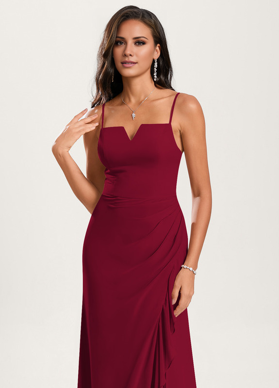 Horn fishtail square and ground chiffon ruffled bridesmaid dress