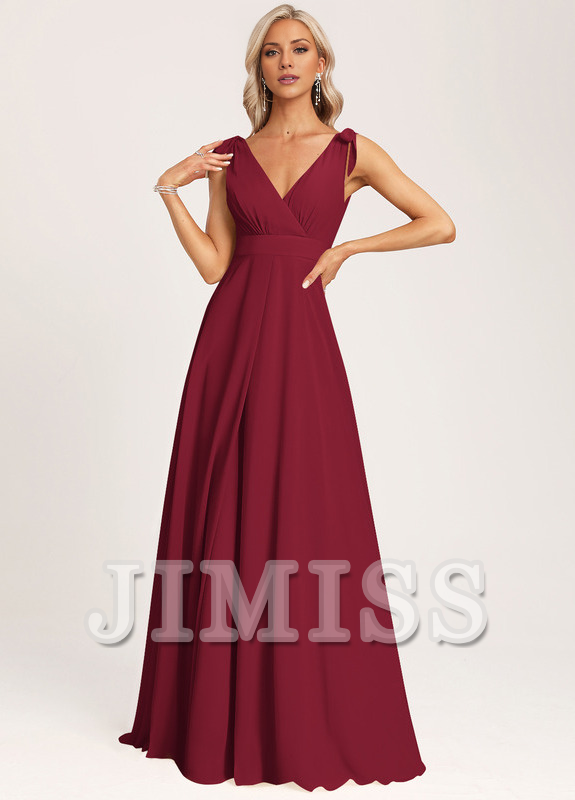 A-link V-neck and ground chiffon bow bridesmaid dress
