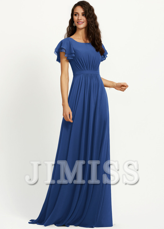 Ruffled A-line Scoop Neck Chiffon Bridesmaids Dress