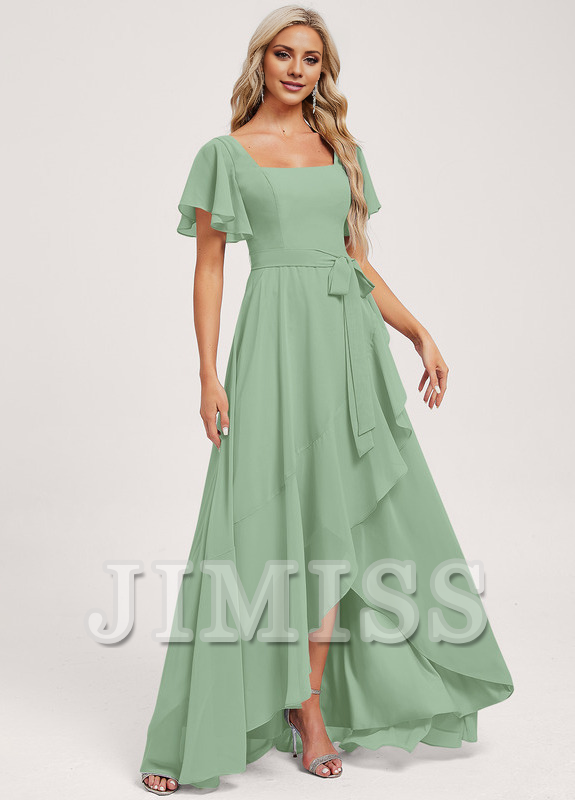 A-line square asymmetric chiffon bridesmaid dress