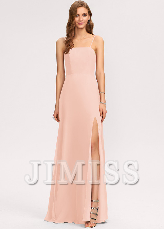 A-line square floor-length chiffon bridesmaid dress