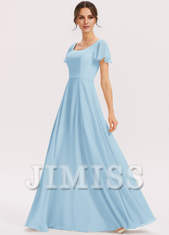 Tiered Ruffle A-Line Square Floor-Length Chiffon Bridesmaids Dress