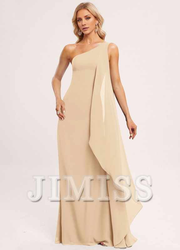 Ruffled A-line One Shoulder Floor Length Chiffon Bridesmaids Dress