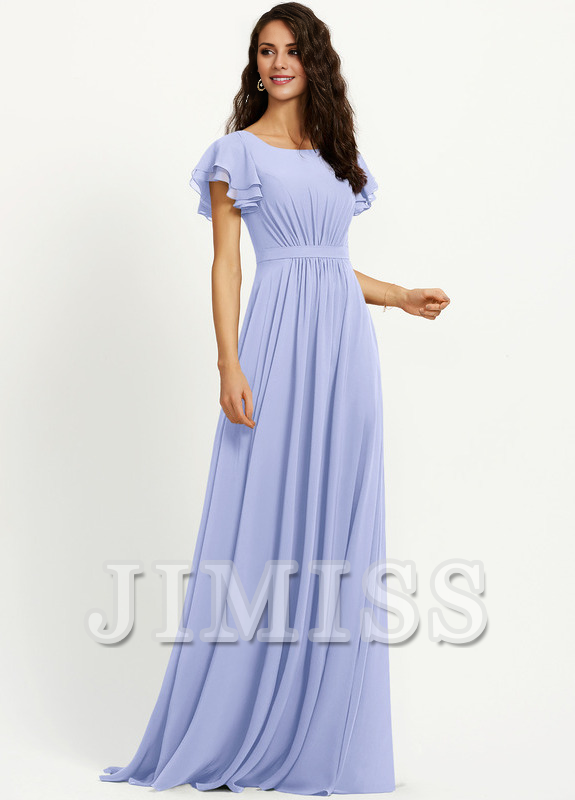 Ruffled A-line Scoop Neck Chiffon Bridesmaids Dress