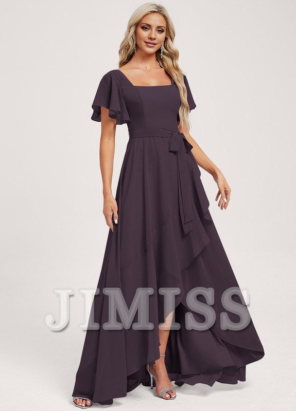 A-line square asymmetric chiffon bridesmaid dress