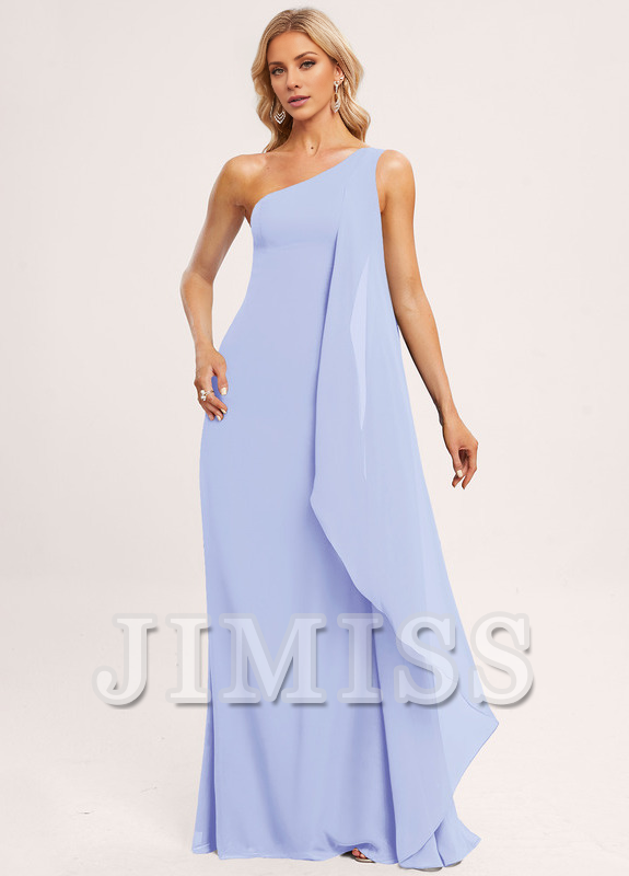 Ruffled A-line One Shoulder Floor Length Chiffon Bridesmaids Dress