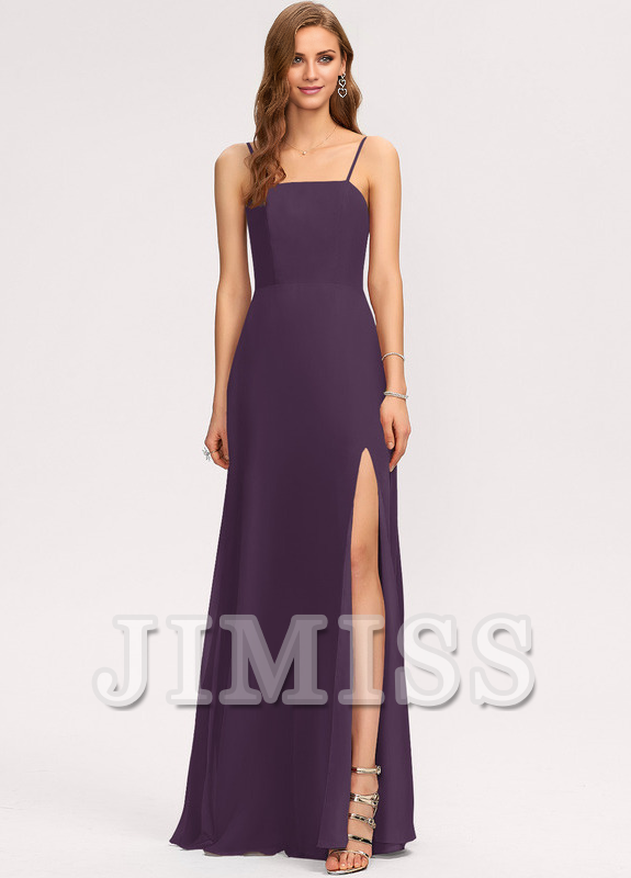 A-line square floor-length chiffon bridesmaid dress