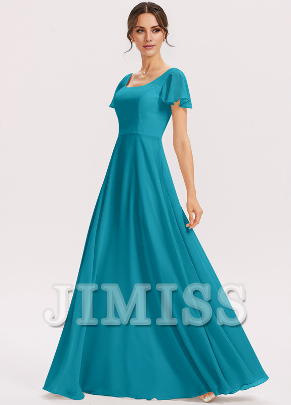 Tiered Ruffle A-Line Square Floor-Length Chiffon Bridesmaids Dress